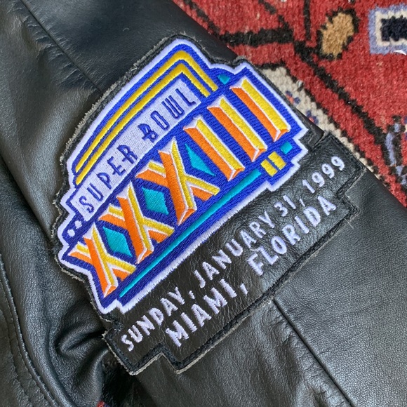 Vintage 1990s Super Bowl XXXIII MIAMI Leather Bomber Jacket by Starter - Picture 7 of 14